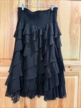MSK Black Layered Ruffle Midi Skirt